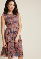 Modcloth Ruffled Midi Dress With Metallic Accents In M
