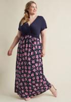 Modcloth Overseas Ease Dress Floral Maxi Dress In Navy In 3x