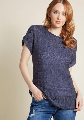 Modcloth Seaside Distillery Short Sleeve Sweater In Muted Blue In L