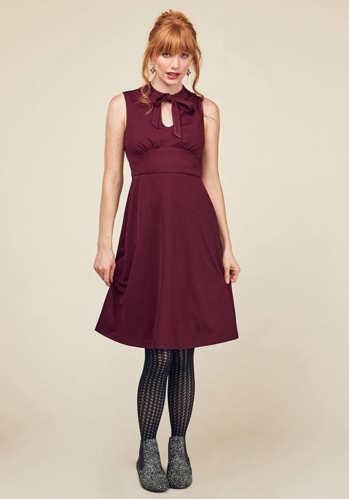 Modcloth Archival Arrival A-line Dress In Wine In S