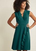 Modcloth V-neck Ruffle Dress In Teal In L