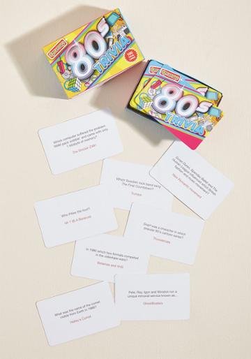 Gr490001 How 'throwback' Can You Go? Find Out With This Trivia Game, Filled With Easy Questions From The Era Of Big Hair! Simply Designed With One Q And A Per Card, This Pop Culture Pastime Is Perfect For Game Night, Road Trips, And More.