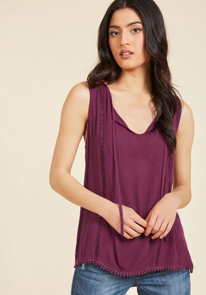 Modcloth Think Tanka Sleeveless Top In Merlot