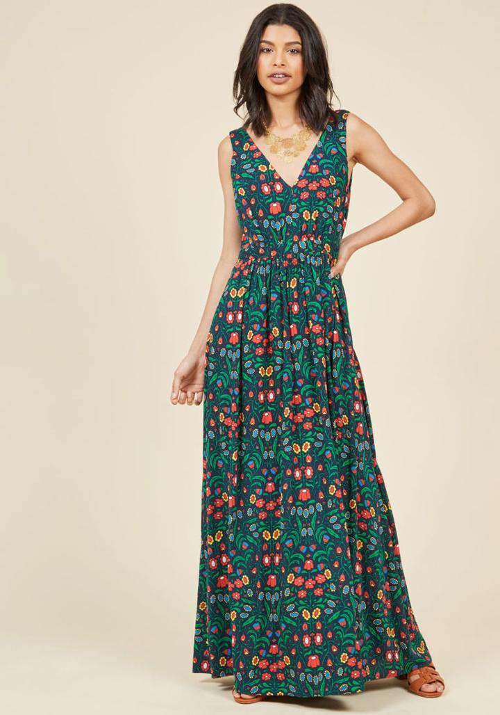 Modcloth Muster The Length Maxi Dress In Folksy Florals In Xs