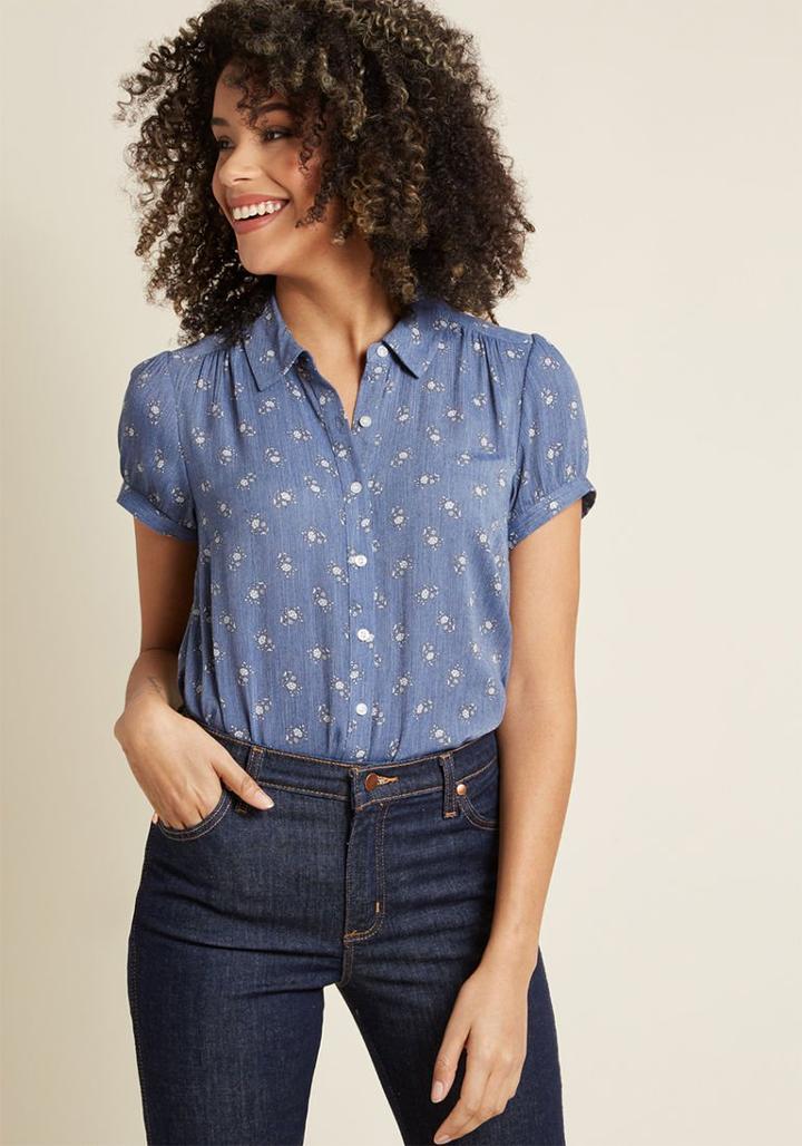 Modcloth Breezy Peasy Button-up Top In 1x