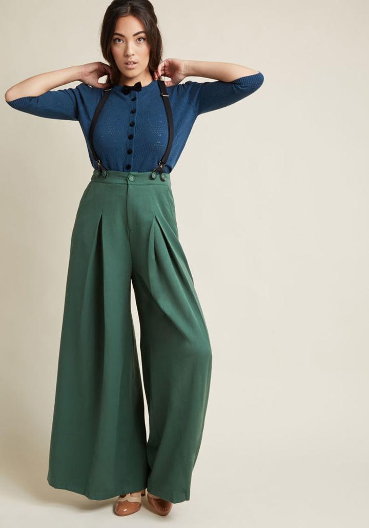 Modcloth Proper Presentation Wide-leg Pants In Pine In L