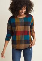 Modcloth Afternoon Espresso Knit Top In Warm Plaid In Xl