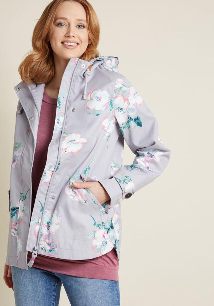 Joules Rainy Day Dreamer Waterproof Jacket In Grey Floral In 12