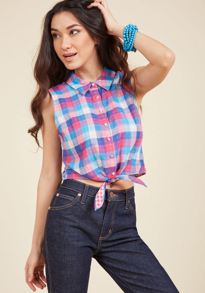 Modcloth Pros And Convertibles Button-up Top In Plaid