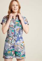 Modcloth Lighthearted Cartographer Romper In Road Trip In 1x
