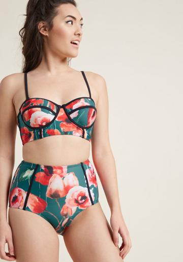 Highdivebymodcloth Need I Say Shore? High-waisted Bikini Bottom In Floral Fantasy In M