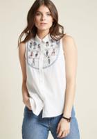 Modcloth Embellished Sleeveless Blouse With Collar In Xl
