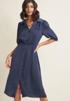 Modcloth Satin Midi Shirt Dress In Blue In L
