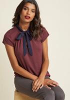 Modcloth Tie Neck Knit Work Top With Keyhole In Plum In Xs