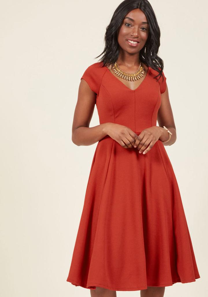 Modcloth Date Night Done Right A-line Dress In Brick In L