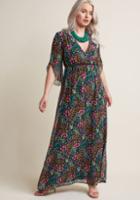 Modcloth Chiffon Maxi Dress With 3/4 Sleeves In Black Floral In 1x