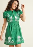 Modcloth Needlework It Out A-line Dress In Green In Xs