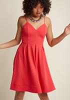 Modcloth V-neck Pleated A-line Dress In Coral