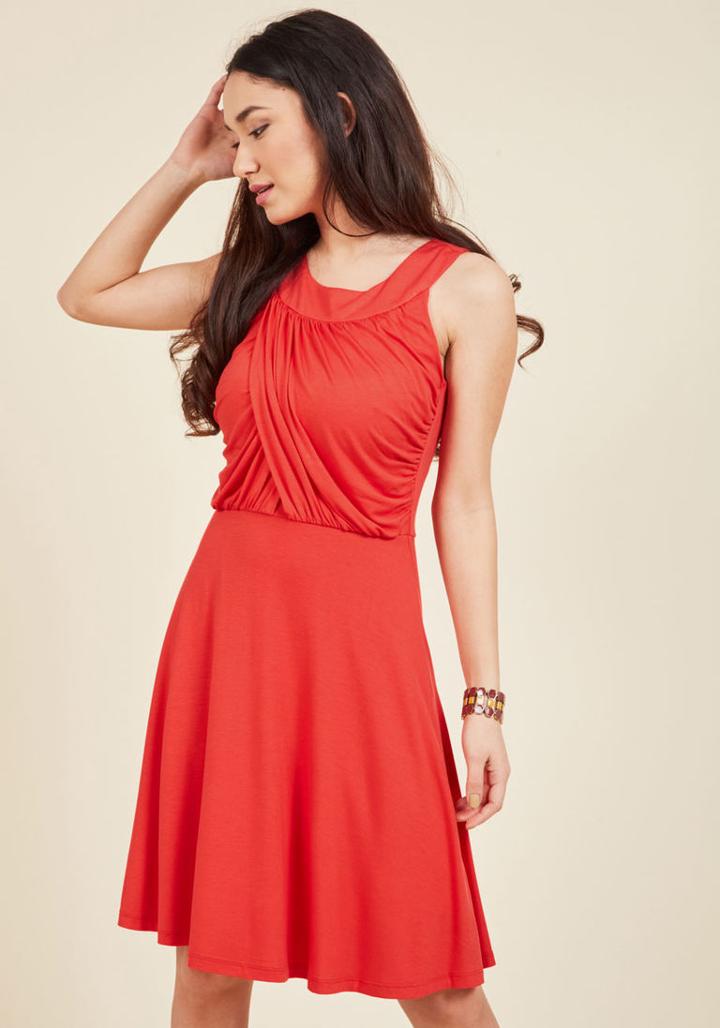 Modcloth So Happy To Gather A-line Dress In Poppy