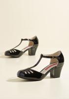  Shimmer Down Now T-strap Heel In Black Gloss In 6