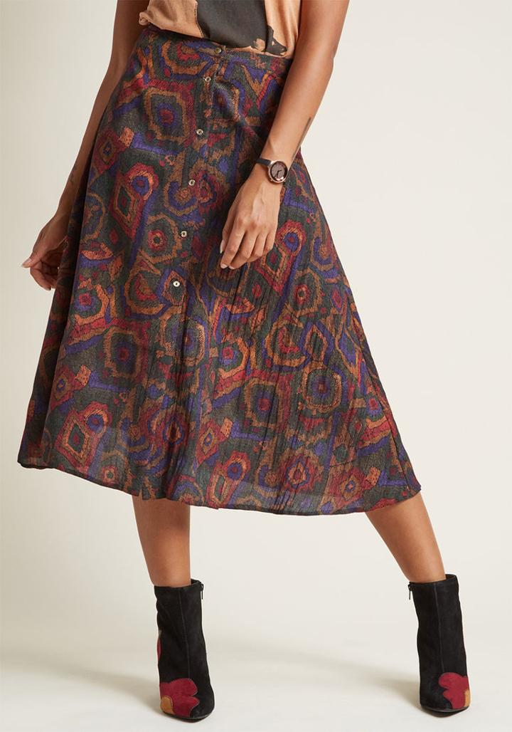 Pepaloves Pepaloves Rally For Retro A-line Midi Skirt In L