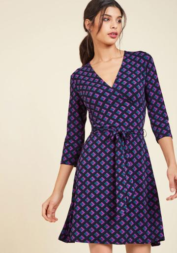 Modcloth Wrap Of Luxury A-line Dress In Diamonds