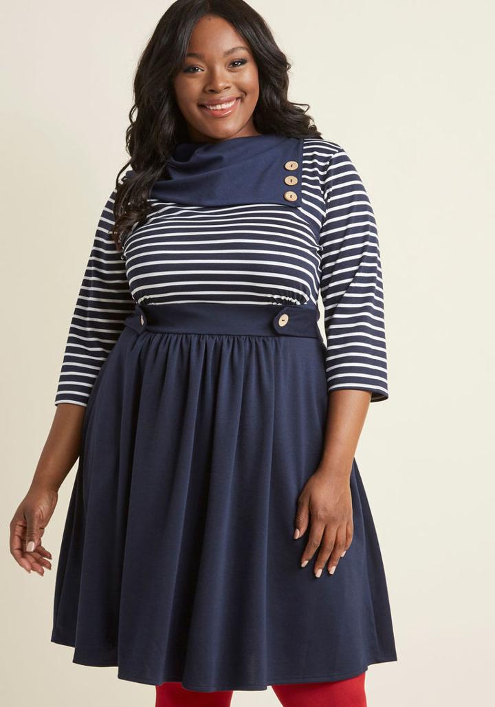Modcloth Coach Tour A-line Dress In Stripes - 3/4 Sleeves In 2x