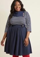 Modcloth Coach Tour A-line Dress In Stripes - 3/4 Sleeves In 2x