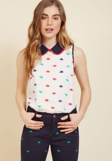 Modcloth Doubly Delightful Sleeveless Top In Dinos