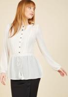 Modcloth Adored Aesthetic Button-up Top In Eggshell In S