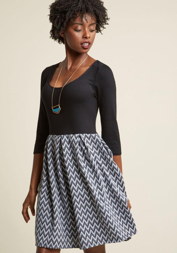 Modcloth Bistro Tasting Twofer Dress In Black Chevron