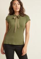 Modcloth Tie Neck Knit Work Top With Keyhole In Olive