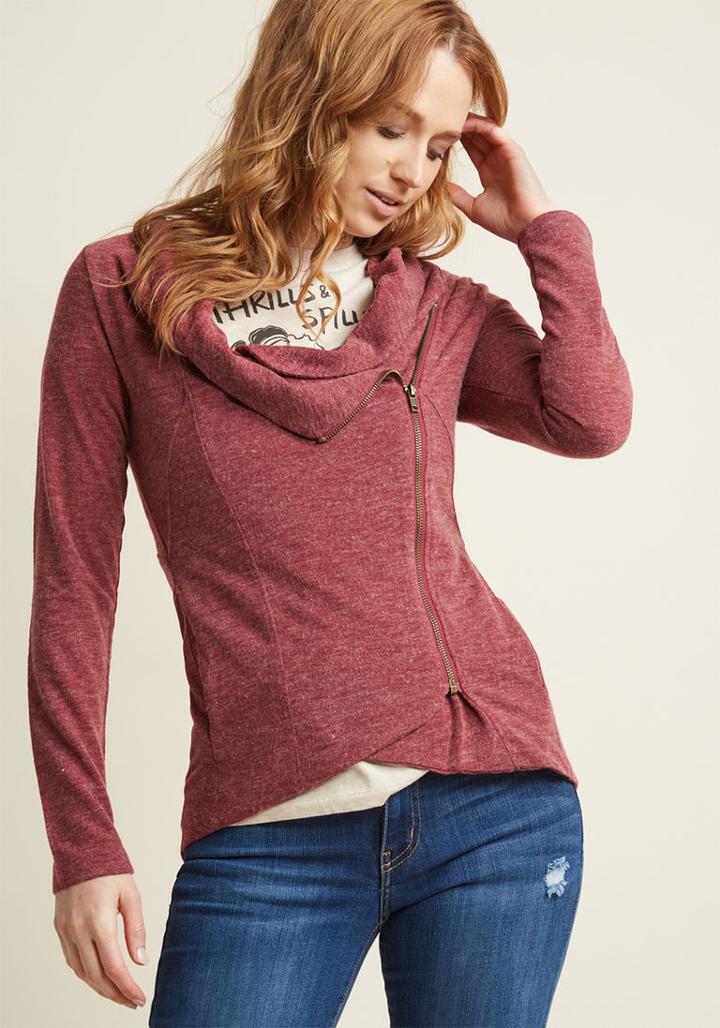 Modcloth Airport Greeting Cardigan In Berry In Xs