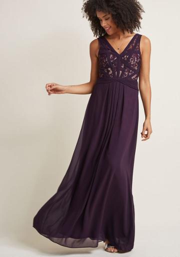 Modcloth Elegant Lace Maxi Dress With Pleats In L