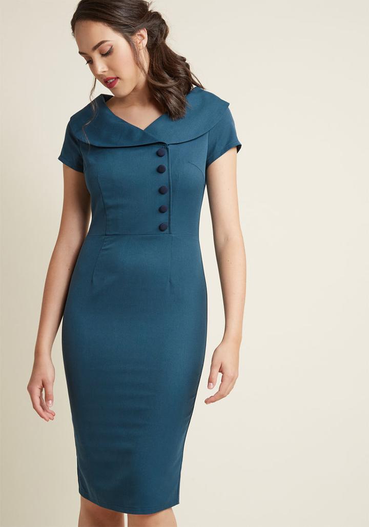 Modcloth Radiantly Retro Midi Sheath Dress In Ocean In Xl