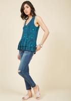 Modcloth Telltale Style Peplum Tank Top In Teal Print In 1x