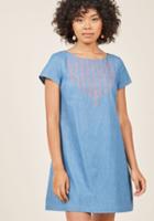 Modcloth Embroidered Chambray Shift Dress In 4x