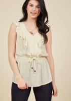 Modcloth Ruffly And Ready To Go Sleeveless Top In Cream