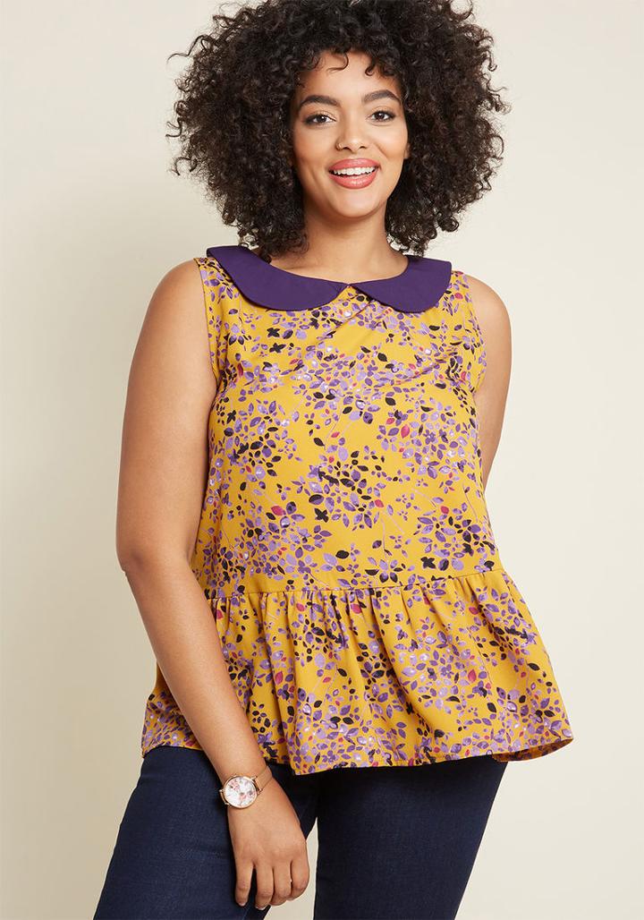 Modcloth Exceptional Impression Peplum Top In Leaves In Xl