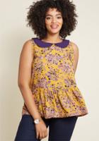 Modcloth Exceptional Impression Peplum Top In Leaves In Xl