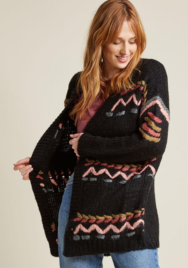 Modcloth Kitschy Stitches Oversized Cardigan In L