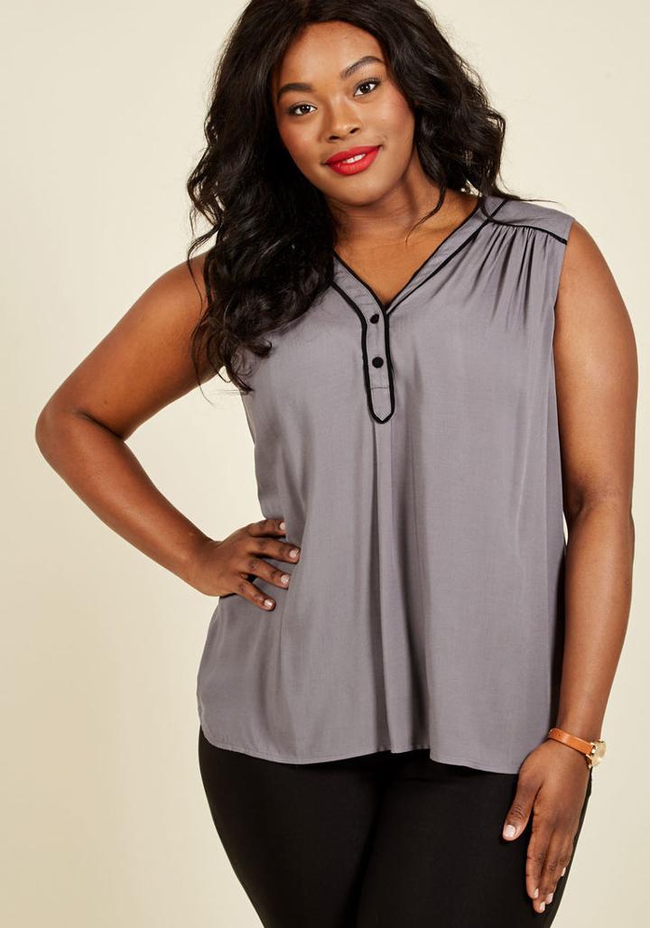Modcloth Cafe Au Soleil Sleeveless Top In Charcoal