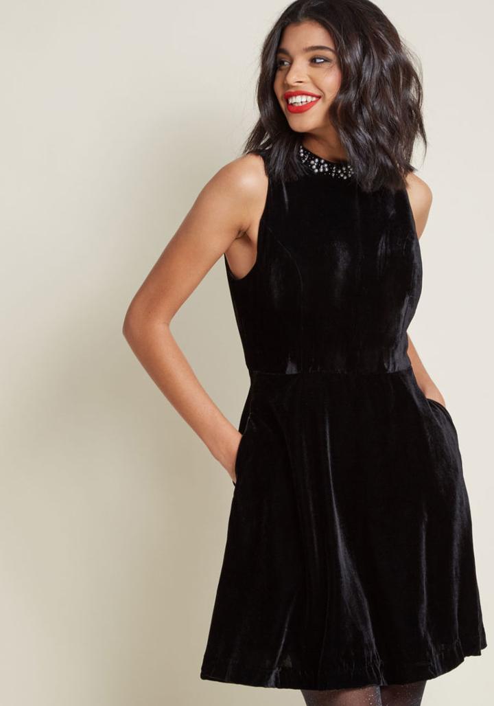 Modcloth Sleeveless Velvet Dress With Embellished Neckline In 2x