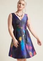 Modcloth Fun Sleeveless Fit And Flare Dress In Watercolor In 6