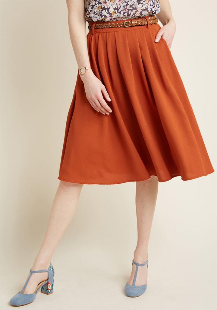 Modcloth Breathtakingtiger Lilies Midi Skirt In Pumpkin In Xxs