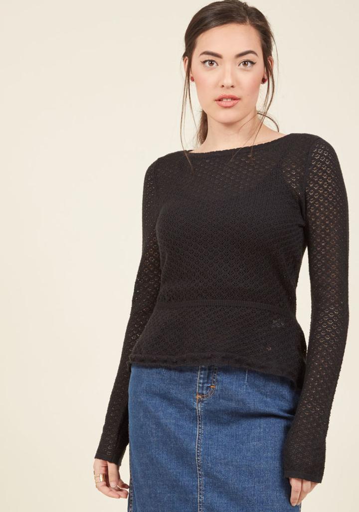 Modcloth Sweetest Subtleties Long Sleeve Top In Noir