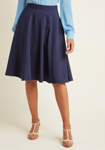 Modcloth Just This Sway Midi Skirt In Navy In S