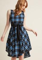 Modcloth The Dancer To Your Questions A-line Dress In Blue Plaid In 3x