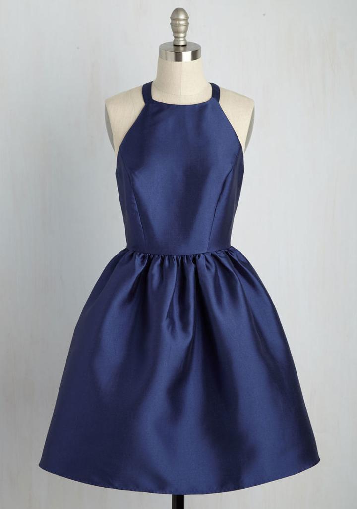 Modcloth Fleurs Truly Fit And Flare Dress In Navy In 10