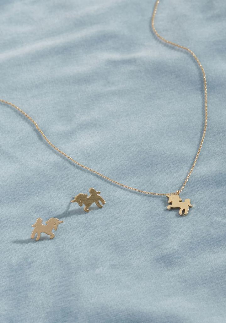 Modcloth Low-key Legendary Unicorn Necklace And Earring Set